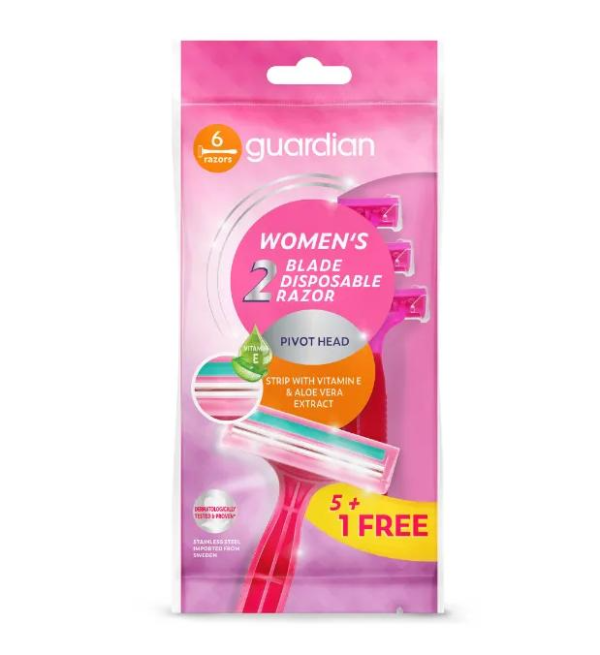 Guardian Women's 2-pack of clear plastic razors, featuring 2 blades each, designed for smooth and easy shaving.