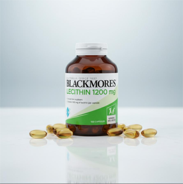 Blackmores dietary supplement with 100 capsules of Lecithin 1200 mg for wellness and health benefits.