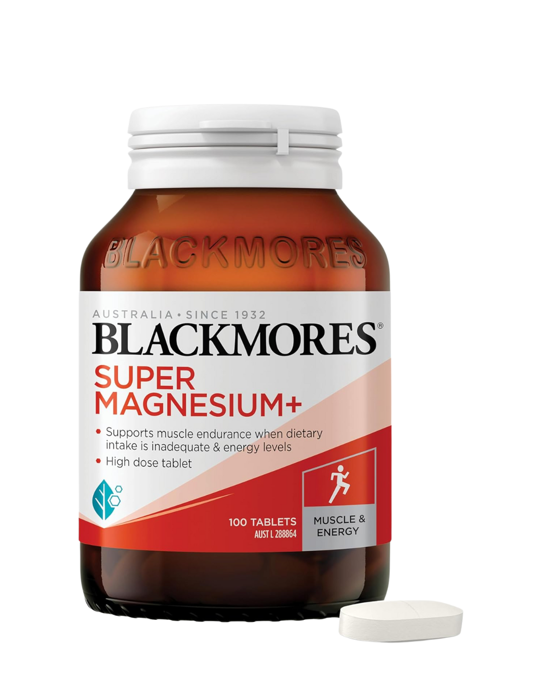 459 Blackmore's Super Magnesium supplement featuring four tablets in a blister pack on a white background.