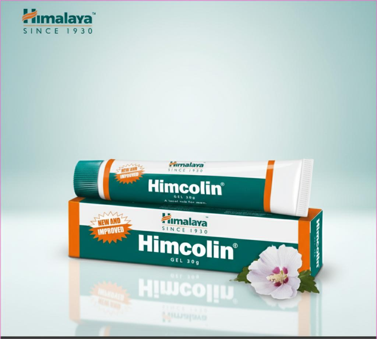 30g tube of Himalaya Himcolin gel, prominently displaying "100% natural" on a green and white packaging.