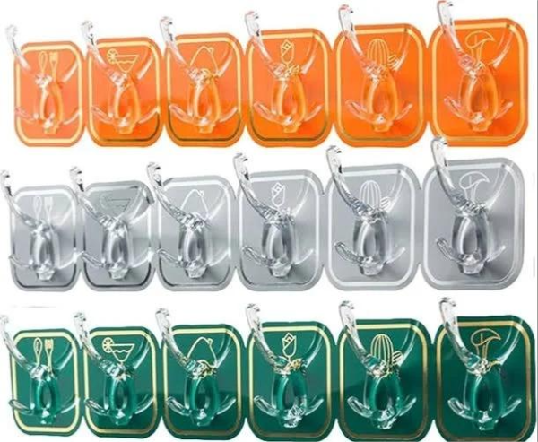 Wall Hook Easy Installation Strong Adhesive Towel Hook Key Organizer Wall Hook 6 pcs set -1 set