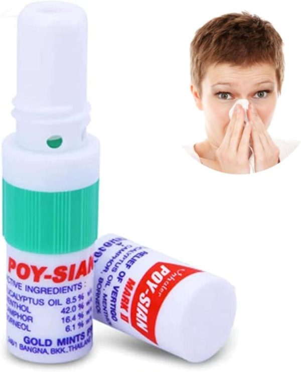 Poy-Sian Menthol Aromatherapy Nasal Inhaler for cold and flu relief, featuring a sleek design and easy-to-use applicator.