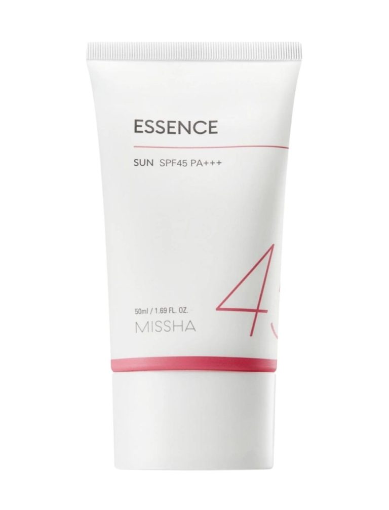 Missha All Around Safe Block Essence Sun SPF 45 PA+++ bottle, featuring a sleek design for effective sun protection.
