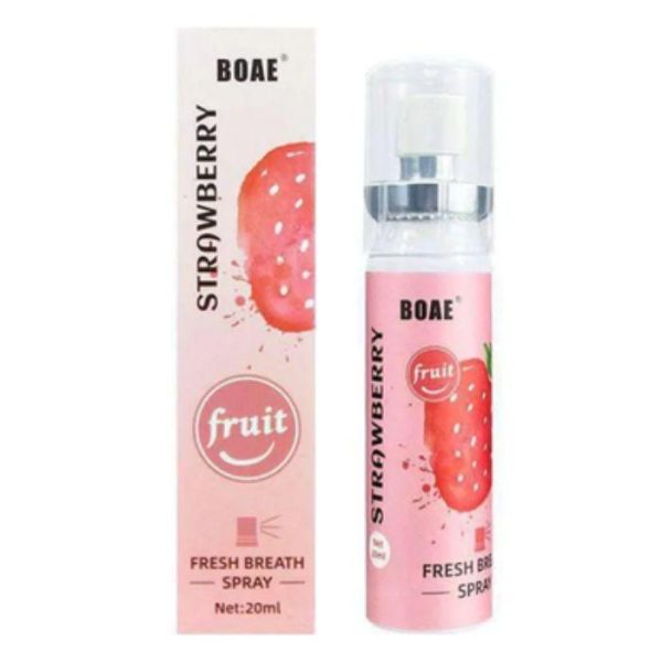 BOAE strawberry fruit deodorant spray, 20 ml, designed to freshen breath with a fruity flavor.