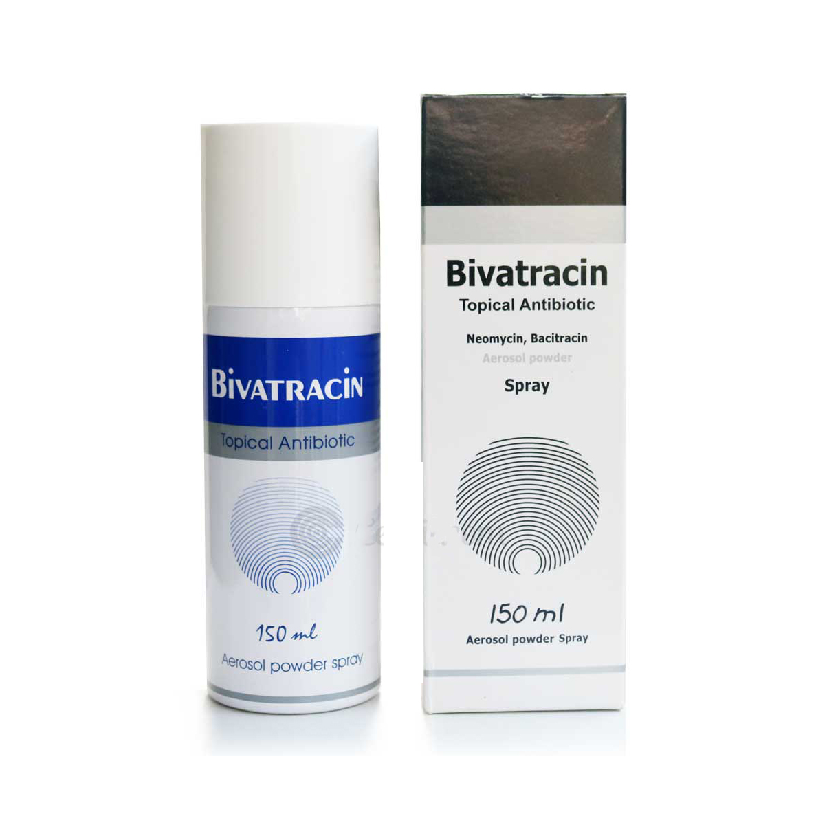 488 (1) Bivatracin topical antibiotic spray for acne treatment, 150ml, containing neomycin and bacitracin in aerosol form.