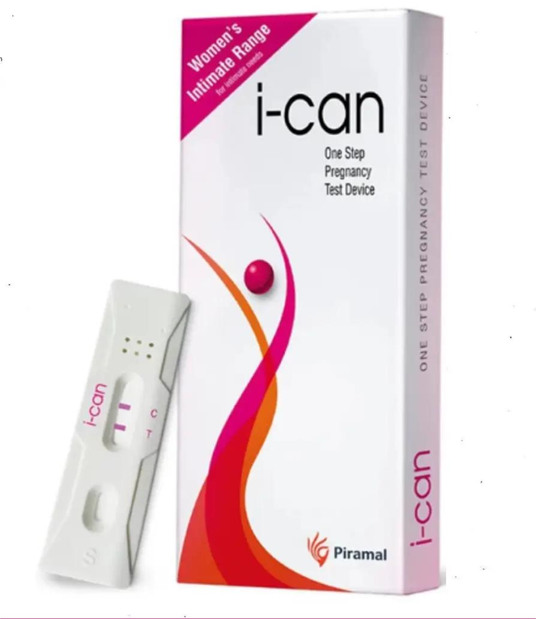 A box of I Can One Step Pregnancy Test Kit, containing one test for detecting pregnancy.