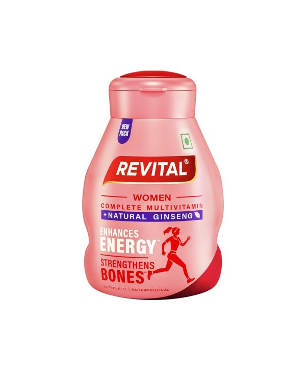 A bottle of Revital H multivitamins for women, containing 30 capsules, designed to boost energy and vitality.
