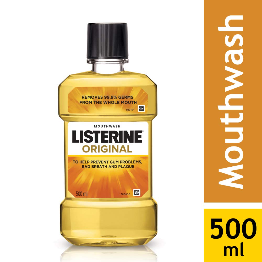 529 (1) Listerine Original Mouthwash 500 ml bottle with a blue label, designed for oral hygiene and fresh breath.