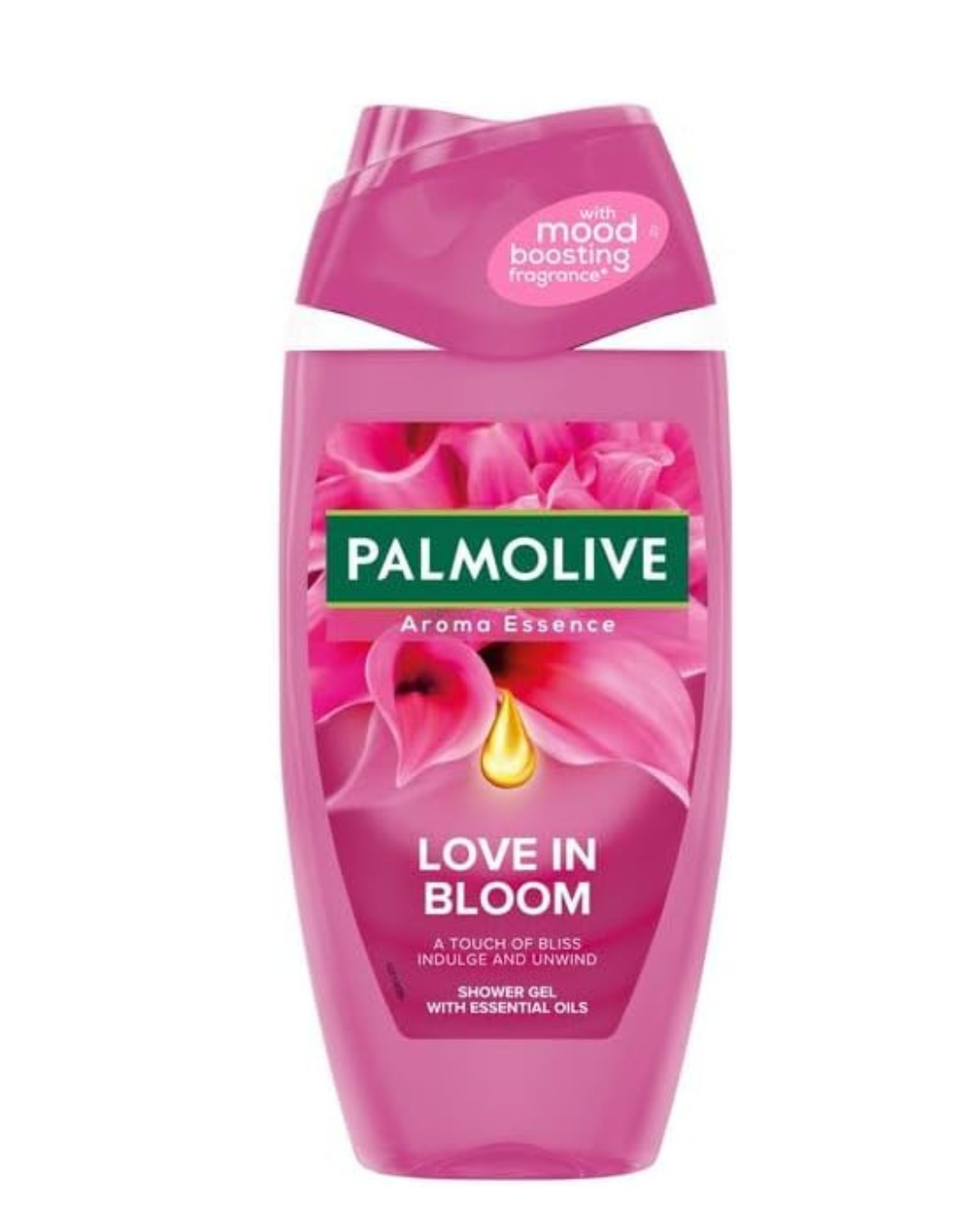 Palmolive Aroma Sensations Shower Gel Love In Bloom, 250ml bottle with floral design, promoting a refreshing bathing experience.