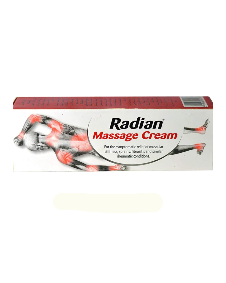 Radian Massage Cream 100gm container, featuring a sleek design and label, ideal for soothing muscle relief.