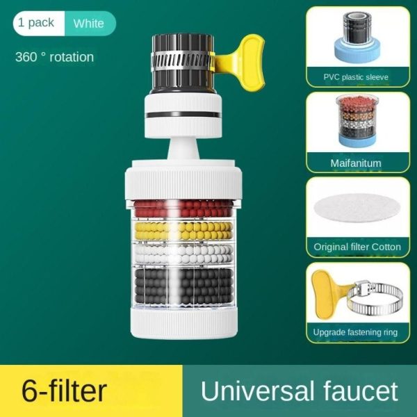 Mini magnetic water filter attached to a kitchen sink faucet, designed for purifying tap water.