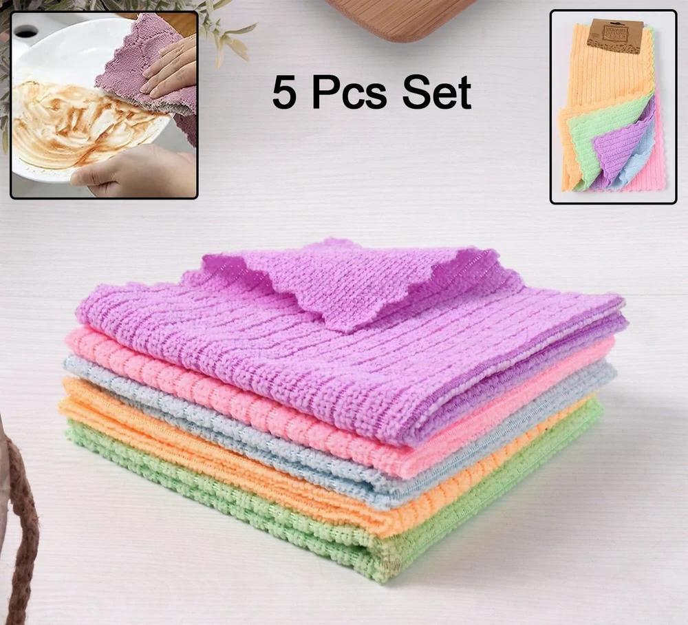 40 (1) Set of 5 multicolored microfiber kitchen towels, ideal for drying and cleaning in the kitchen.