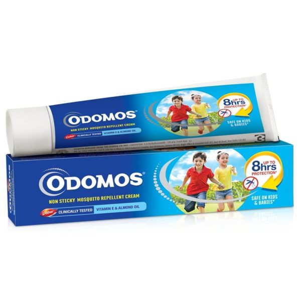 Box of Odomos kids toothpaste adorned with a playful children's image, designed to make brushing enjoyable for kids.