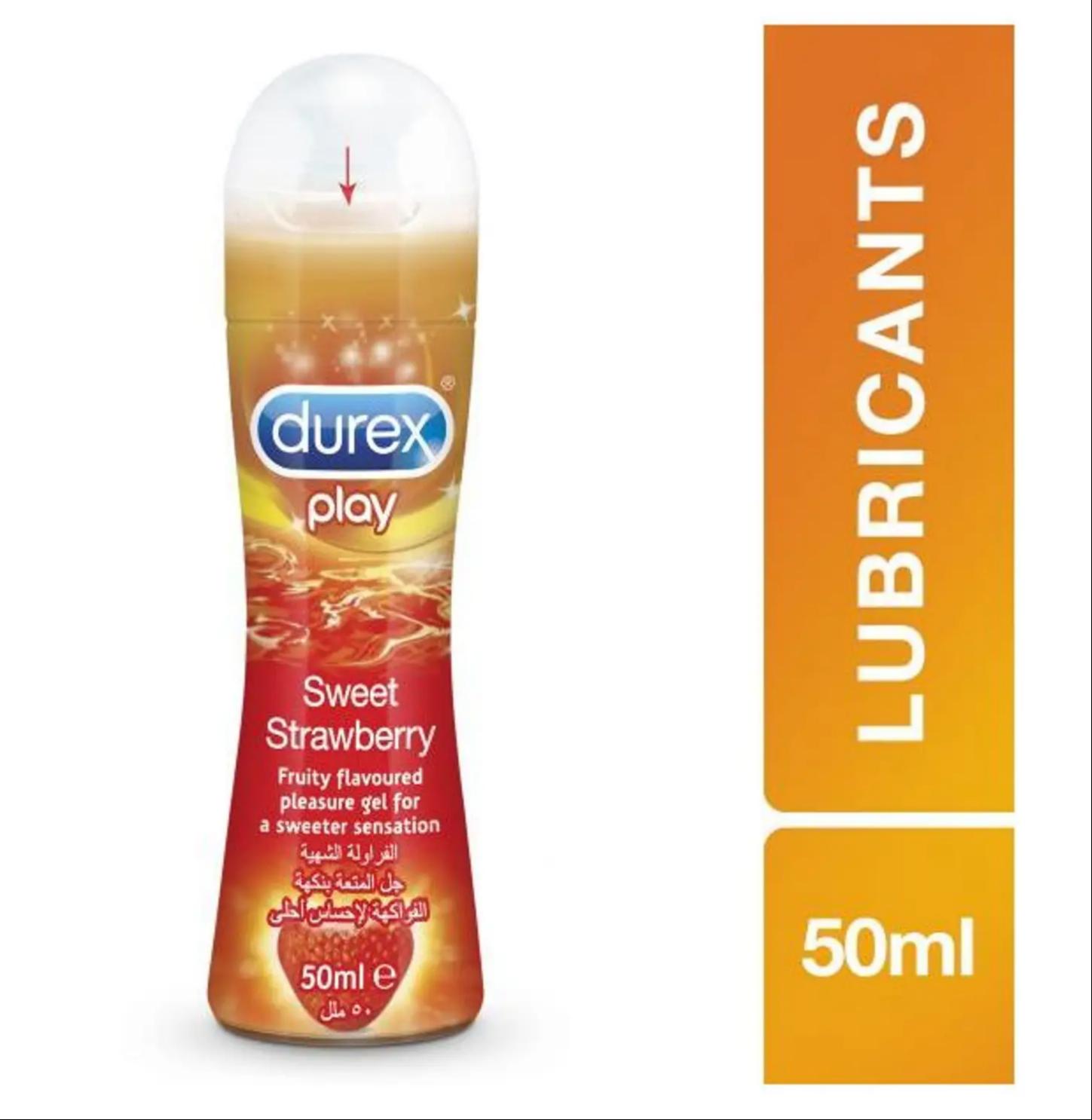 Durex Play Sweet Strawberry Lubricant Gel, 50ml bottle, designed for enhanced intimacy and pleasure.