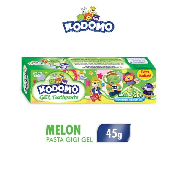 Kodomo Kids Toothpaste Gel in melon flavor, 45 grams, displayed in a colorful tube with playful design for children.