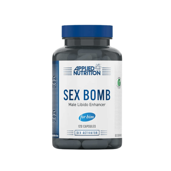 Applied Nutrition Sex Bomb Supplement bottle with 120 capsules, labeled for advanced nutritional support for sexual health.