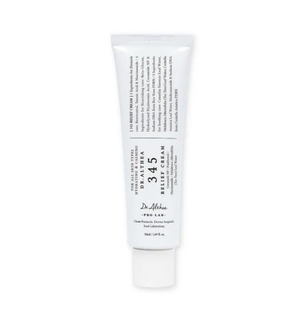 Dr. Althea 345 Relief Cream in a 50ml tube, showcasing a modern design and clear labeling for easy identification.