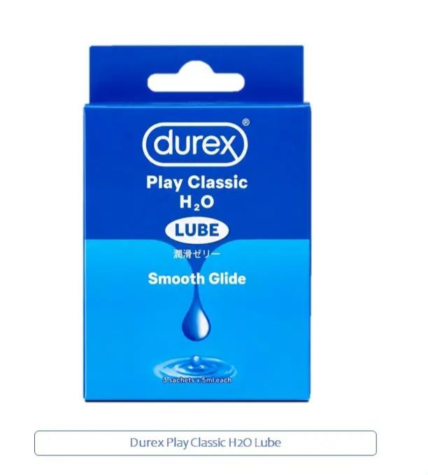 Three sachets of Durex Play Classic H2O Smooth Glide lubricant, each containing 5ml for enhanced intimacy.