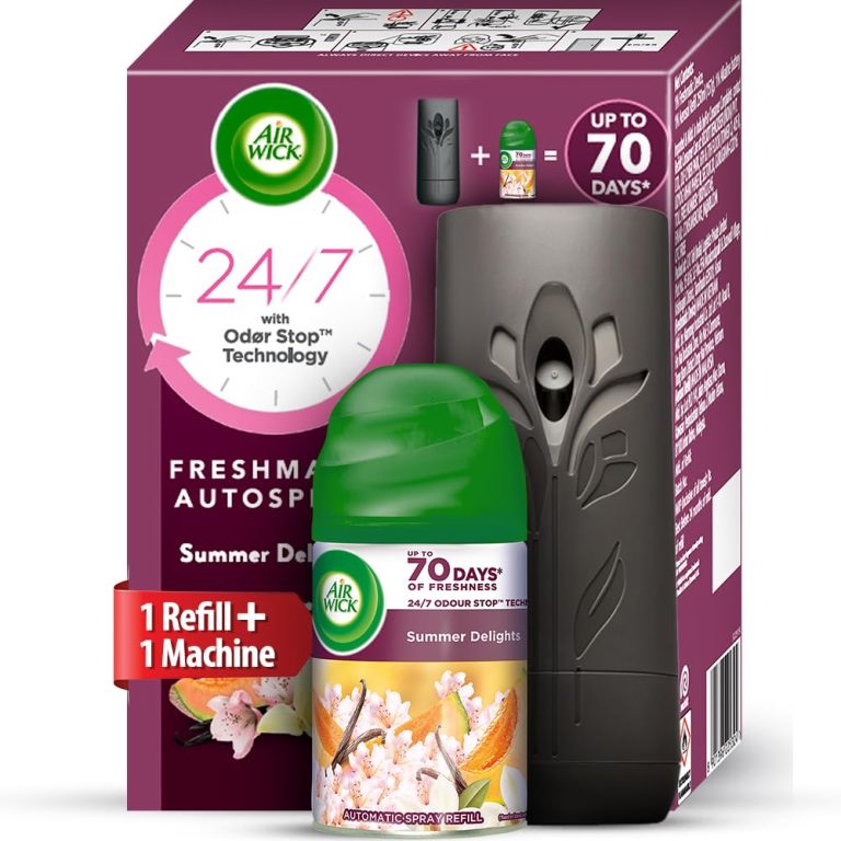 Air Wick Freshmatic Essential Oil Automatic Spray in Summer Delight scent, 250ml, includes free refill and battery.