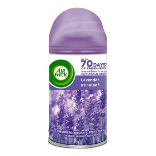 Air Wick Lavender automatic air freshener refill, 250ml, featuring a lavender scent for a fresh and calming atmosphere.