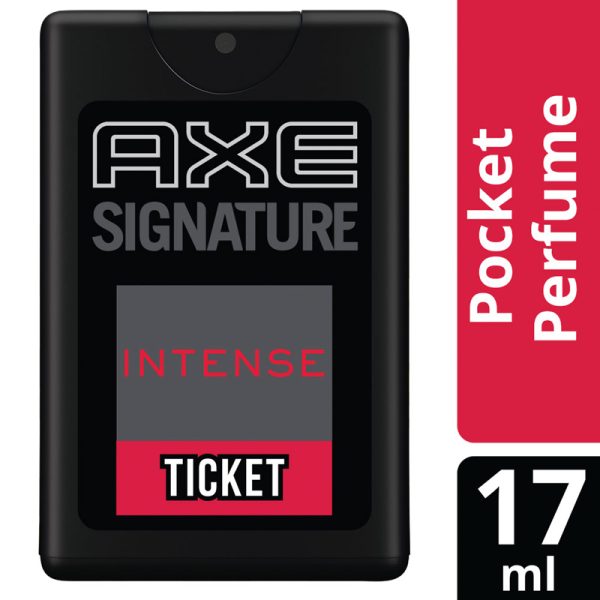 Axe Signature Body Deodorant Intense, 17ml pocket perfume, featuring a sleek design and bold branding.