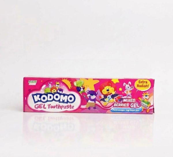 A box of Kodomo Baby Gel Toothpaste in Mixed Berries flavor, displayed on a white surface.