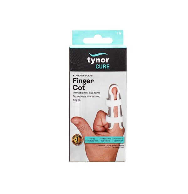 Tynor Cure Finger Cot F-02 displayed, designed for finger protection and support during healing.