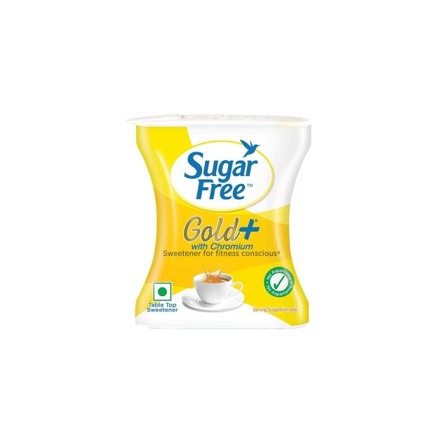 Sugar Free Gold Plus powder packaging, featuring 300 pellets in a 30 gm container, labeled for sugar-free use.